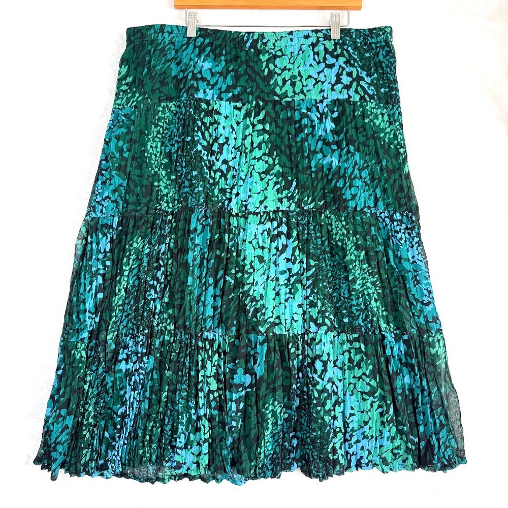 SERENGETI Floral Boho Hippie Beachy Chiffon Lined Crinkle Pleated Maxi Skirt 1X